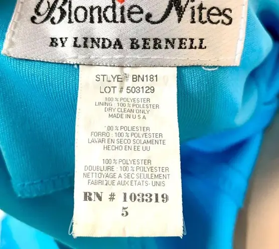 Blondie Nites Ruched Chiffon Blue Glam Slip Gown Rhinestone Accent Side Ruffle Design 5 Prom