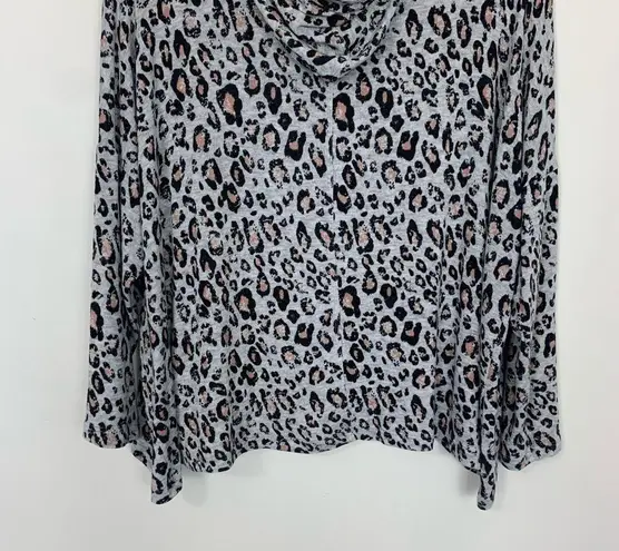 Sundry Draped Gray Leopard Print Hoodie Size Small