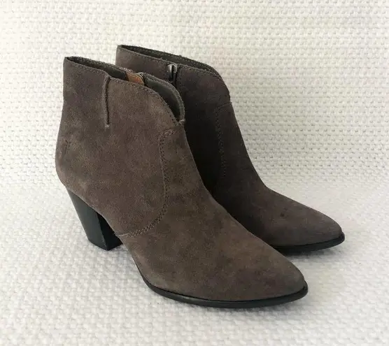 Frye  JENNIFER Brown Grey Suede Pointed Stacked Heel Dress Ankle Boots 6