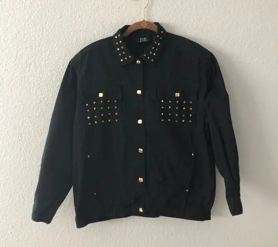 90s Vintage Shacket Black Gold Stud Oversized Size M