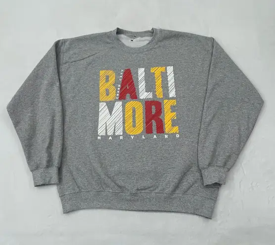 Baltimore Maryland Spell out Graphic Gray Pullover Crewneck Sweatshirt Size L/XL