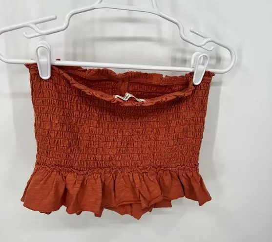 We The Free Free People  Orange Smocked Ruffle Strapless Cropped Tube Top Small