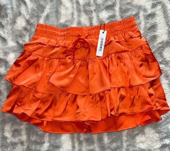 Boutique Orange Tiered Skort Satin