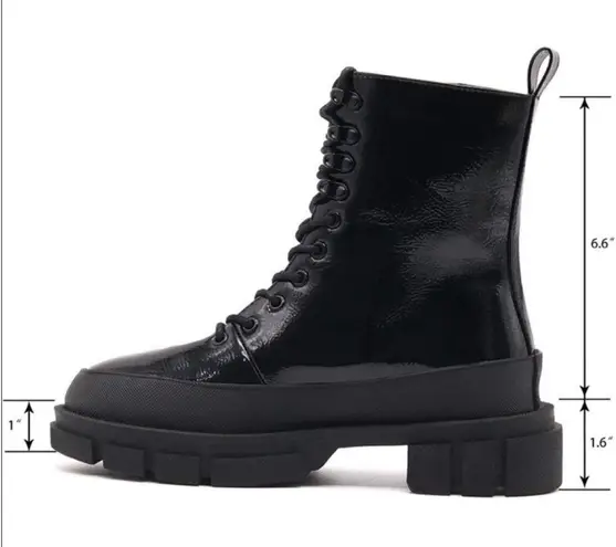 Chunky Sole Patent Leather Moto Biker Boots Platform Black Combat Booties Size 8