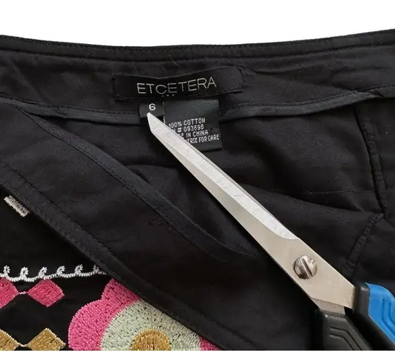 Etcetera Skirt Black Multicolored Floral Embroidered Tiered Pencil Skirt Size 6