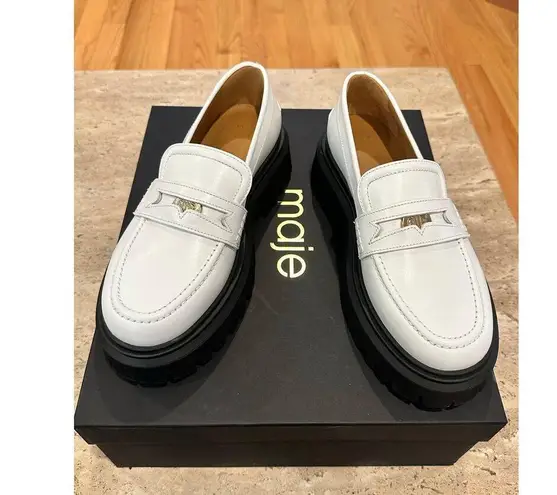 Maje NEW Leather Platform Coin Loafers White size 39 /8.5