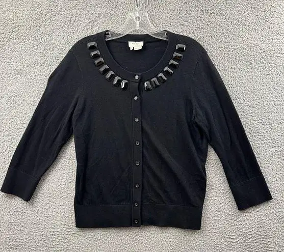 Kate Spade  Jeweled Button Up Cardigan Sweater Preppy Twee Cashmere Black Women M