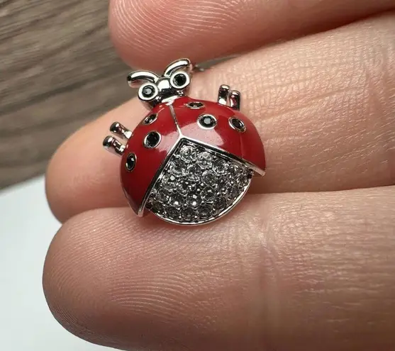 Swavorski Swarovski Crystal Enamel Ladybug Bug Necklace Silver Tone