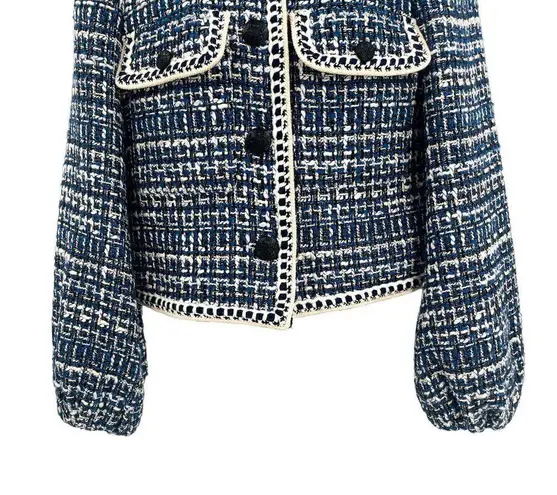 Veronica Beard Brim Tweed Button Blazer Jacket Coat Bell Sleeve Collarless 4