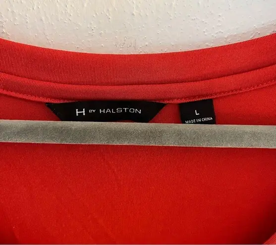 H by Halston Tee Bright Orange Scoop Neck Short Sleeves Side Slit Tee Sz L EUC