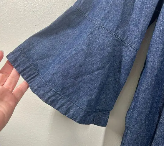 Draper James Chambray Ruffle Shirt Dress Size 12 Lightweight