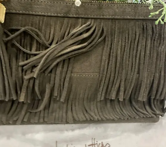 India Hicks Fringed Purse Army Green Suede Clutch w/Tassel London Harbour Island