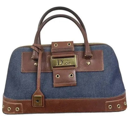 Christian Dior  Street Chic Uptown Denim & Leather Top Handle Bag Purse