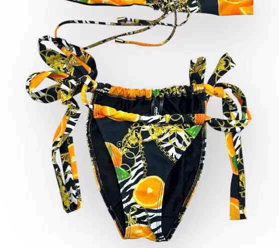 Jaded London Orange Zebra Print Tie Side Baroque Chain Bikini Swimsuit Bottom