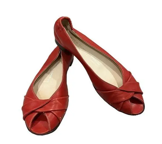 AGL Attilio Giusti Leombruni Peep Toe Flats Red Size 5