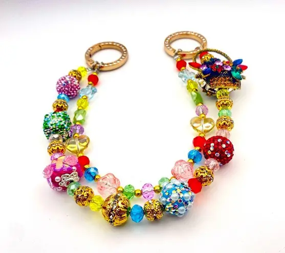 Handmade 💐Luxury Bag/Phone Chain Charm/Keychain COLORFUL FLOWER BASKET Bling Crystal