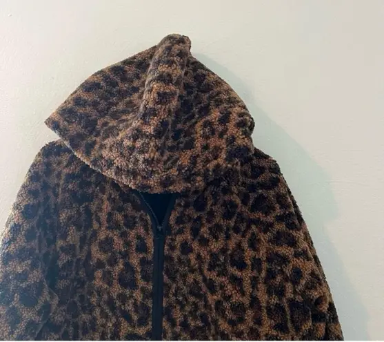 Lou & grey for loft cheetah print teddy full zip oversized hoodie size large