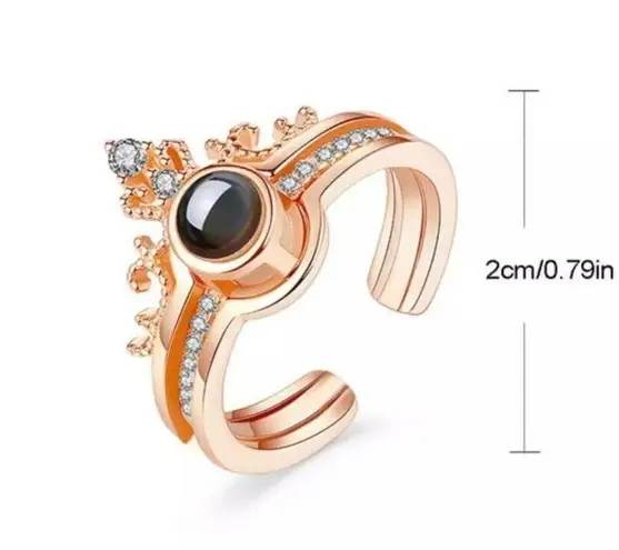 2 in one Rhinestone Crown Ring I Love You 100 Languages Projection open Ring new