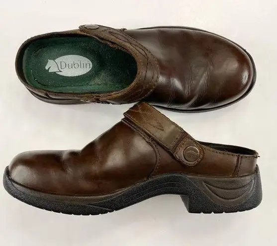 Dublin Riding Clogs Brown Leather Sz 7 Strap Equestrian Mules Slip On Comfort