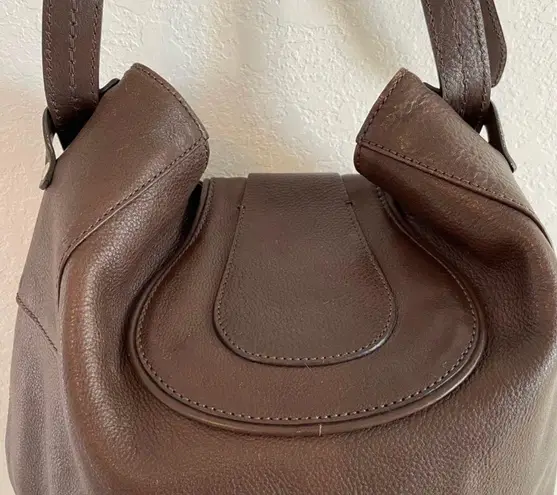 HP* EUC Hogan brown leather oversized bucket bag gold hardware adjustable strap