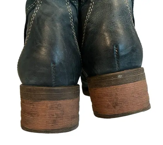 Dromedaries Kara Teal Leather Combat Boot, EU 39 Blue Size 9