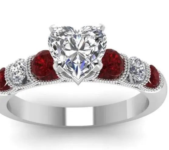 1 carat heart shaped diamond engagement ring ruby silver Wedding Bridal Rings Red Size 10