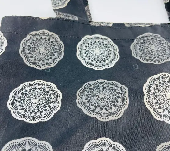 Sachi Shop Pack & Go Black and Grey / Gray Medallion Mandala Nylon Tote