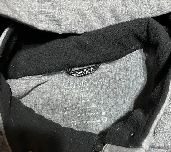 Calvin Klein Performance heather grey fleece lined waterproof coat w/ hood Gray Size L