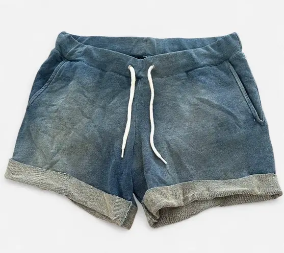 monrow revolve blue faux jean worn in wash drawstring sweat shorts xs