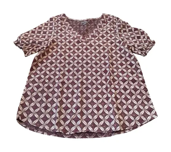 Falls Creek Falls Creek Womans Small Puff Sleeve Geometric Light Weight Short Sleeve Top