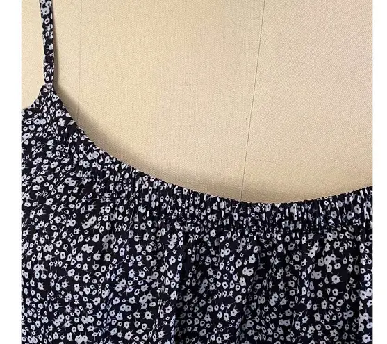 Navy Blue & White Calico Bohemian Summer Boho Sundress Dress ~ Oversized SMALL