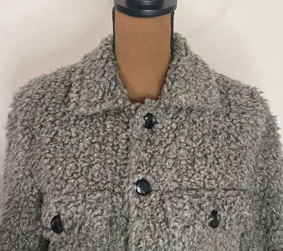 NSF Reese Faux shearling teddy plush utility jacket in grey size S