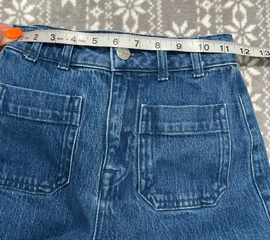 Reiss Isa High Rise Flared Wide Leg Stretch Denim Jeans in Mid Blue Size 24