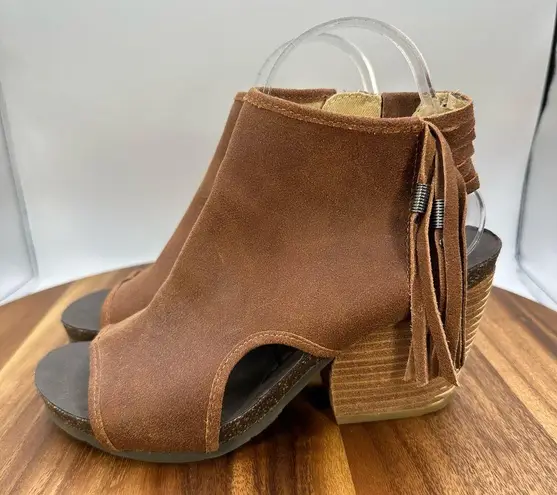 OTBT Free Spirit Fringe Heeled Sandal Ankle Booties Brown Leather Western Boho 7