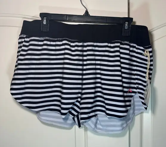 Rusty NWT Breakin Twist Shorts Womens XL Black White Striped Running Gym Unlined