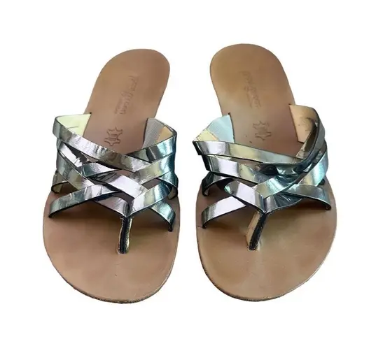 Paul Green  Munchen Metallic Silver Strappy Slip-On Sandals Size 5 Women's