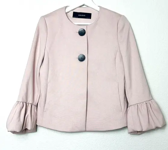 ZARA  Light Pink Blush Blazer Jacket Ruffle Cuff Double Button