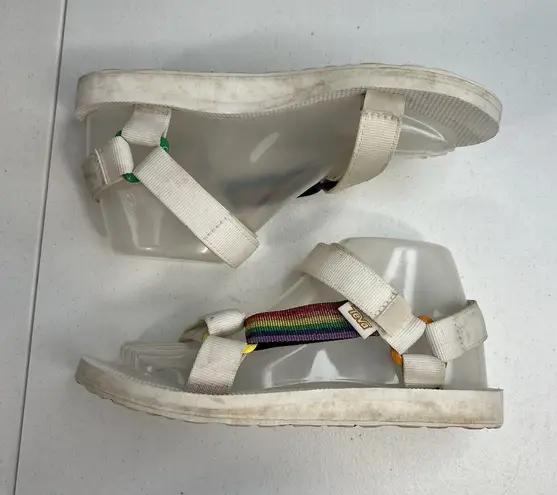 Teva Size 7 Sandals Original Universal Pride White Rainbow 1125890 Adjustable