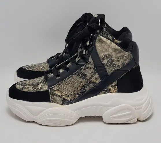 Womens Chunky High Top Snakeskin Hiking Sneakers Jumex Collection Shoes Size 39 Black