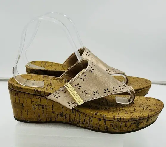 Vionic Anitra Sandals Women Size 9 Rose Gold Cork Wedge Thong Orthaheel