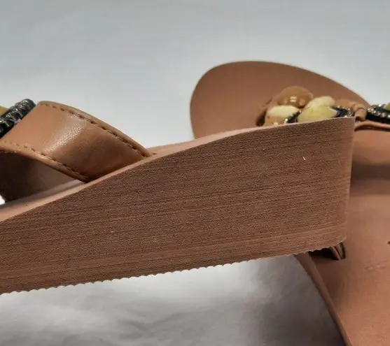 Olivia Miller Sandals Shoes Womens Size 7 Tan Beaded Thong Slip On