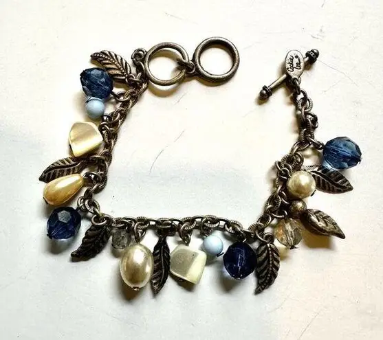 Cookie Lee  Blue pearl abalone leaf charm bracelet