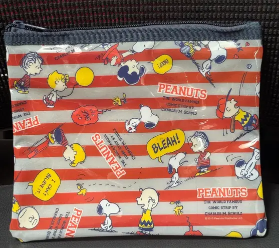 Peanuts snoopy Charlie Brown Woodstock Striped Clear Mesh Pouch Red