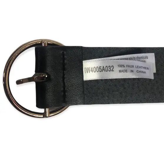 Boutique Girly Black Faux Leather Gold Circle Buckle Belt