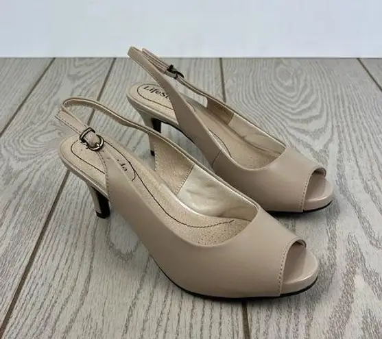 Life Stride Women's Teller Slingback Peep Toe Pumps 7.5W Silky Taupe $70