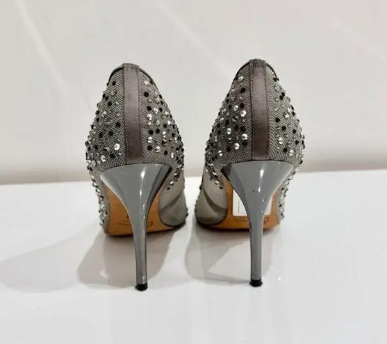 Bourne Samantha Embellished Rhinestone Mesh Pointed Pump Heels Silver Women's 38 Size 8