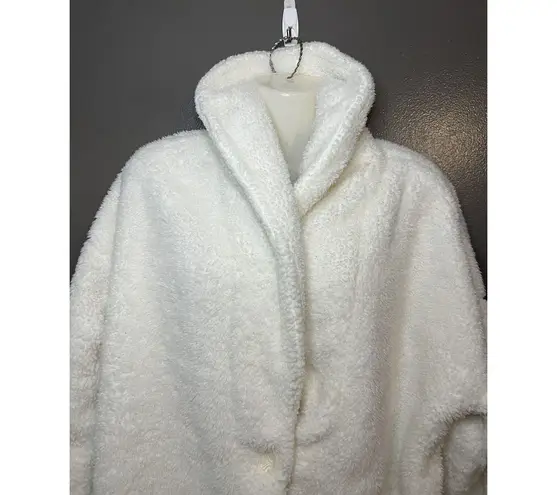 PJ Salvage Coat Womens XL White Faux Fur Sherpa Fleece Button Front Long Cozy