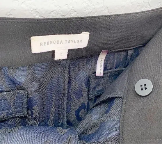 Rebecca Taylor Leopard Print Brocade Pants Navy