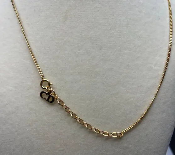 Christian Dior Vintage Crystal Ribbon CD Pendant Necklace