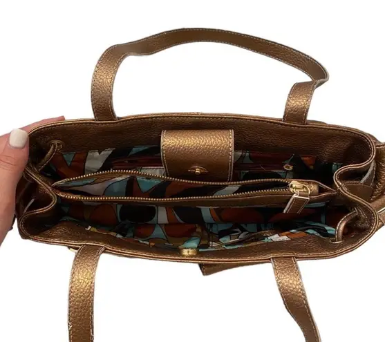 Maxx New York Tan & Copper Purse Zippers Y2K Style Hand Bag Gold Buckle Details!